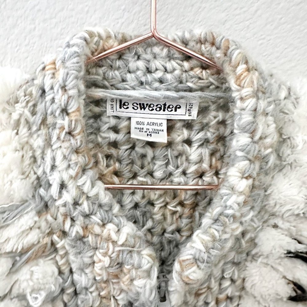 Vintage Le Sweater Chunky Knit Zipper Front Cardigan Size Medium - Picture 2 of 7